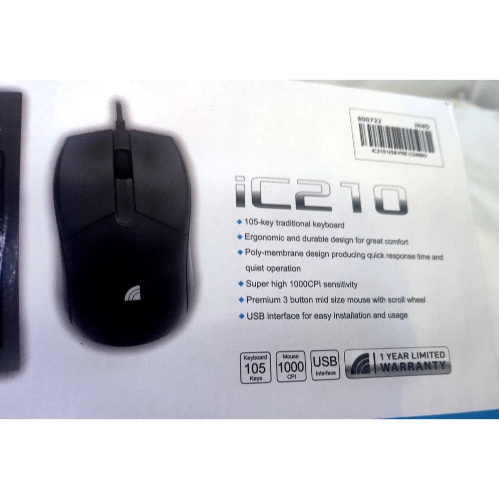 NEW Inland iC210 USB Black Keyboard And Mouse 1000 CPI Combo 105 Keys NIB In Box